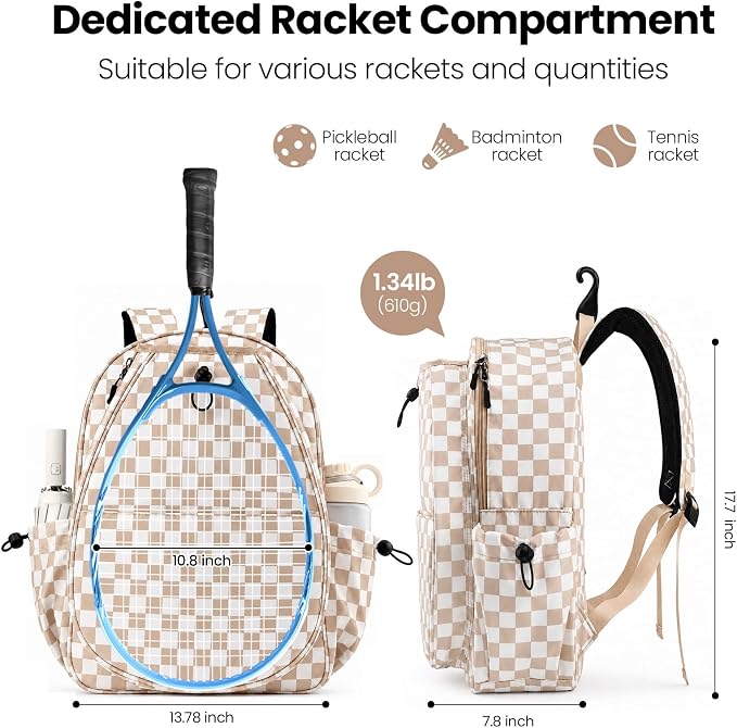 Mosthink Pickleball Racket Backpack Tennis Bag for Women Water-Resistant and Machine Washable Tennis Backpack，Lightweight Sports Bag for Pickleball, Badminton