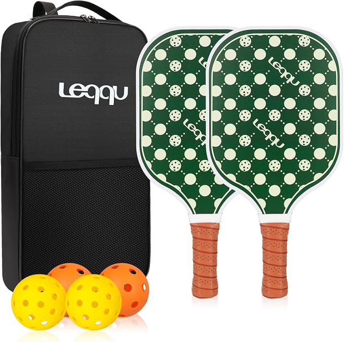 Fiberglass Pickleball Paddles Set of 2, Lightweight Pickle Ball Rackets Kit with Honeycomb Core Control Durable, 4 Outdoor Indoor Balls and Carrying Bag for Men Women