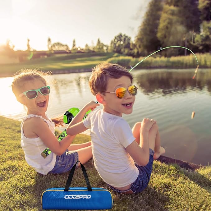 ODDSPRO Kids Fishing Pole - Portable Telescopic Kids Fishing Rod and Reel Combo Kit - with Spincast Fishing Reel Tackle Box for Girls, Youth