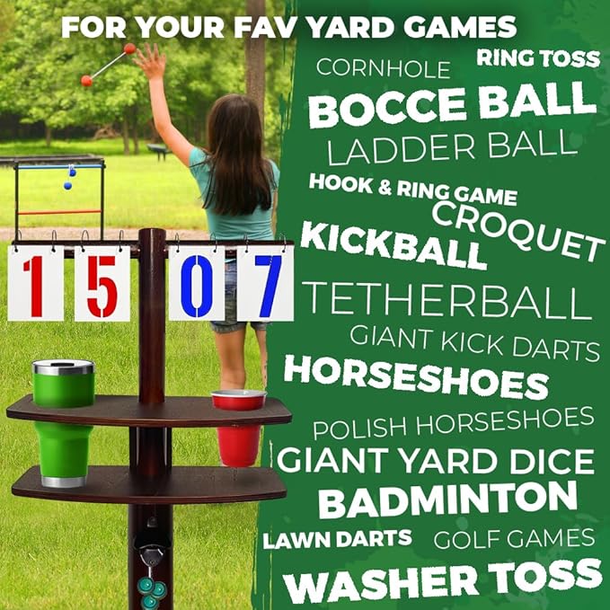 Swooc Games® – Cornhole Score Keeper & Other Yard Games – Weather Resistant – Cornhole Scoreboard with Drink Holder & Bottle Opener & Magnetic Cap Catch – Cornhole Accessories – Corn Hole Score Boards
