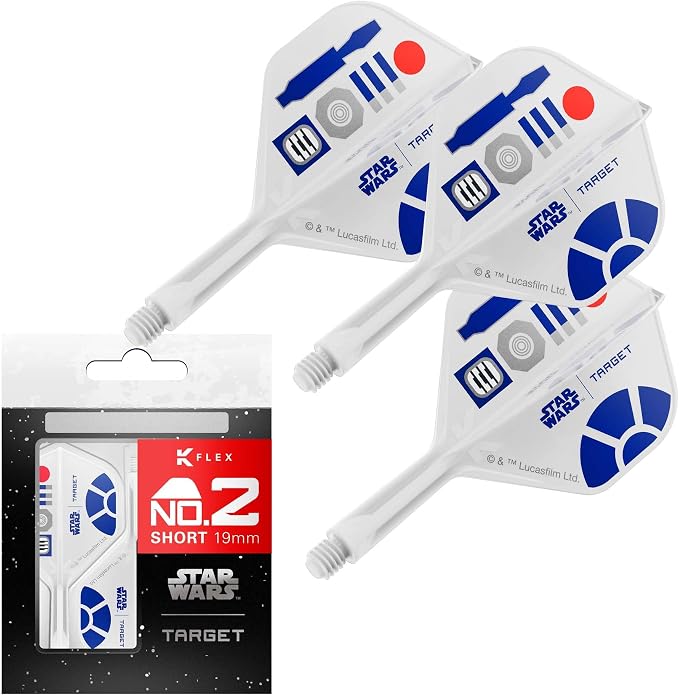 Target Darts Star Wars R2-D2 K Flex Integrated Dart Flights & Shafts | R2D2 Pack of 3 K-Flex, No.2 & No.6 | Short, Intermediate & Medium Disney Kflex Accessories