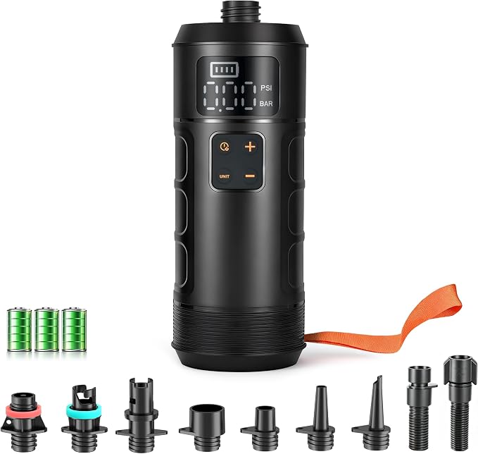 Compact Rechargeable SUP Pump, Lightweight Cordless Electric Paddle Board Pump, 12 PSI Portable Inflator with Auto Shut-Off for Stand Up Paddle Boards, Kayaks and Pool Floats