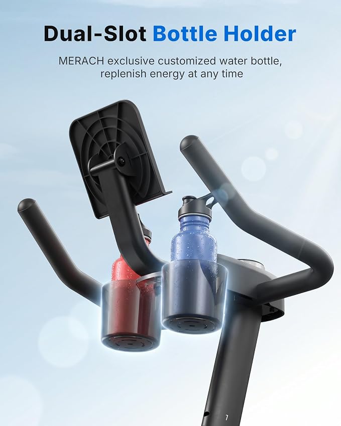 Merach Exercise Bike, Magnetic Friction Stationary Bike with Brake Pad and Exclusive App, Low Noise Indoor Cycling Bike with 300lbs Weight Capacity, Tablet Mount and Fitness Courses for Weight Loss