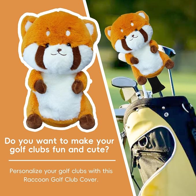 Cute Red Panda Golf Headcover, Animals Plush Golf Club Head Covers, Small Size Fits Hybird and Irons, Large Size Fits Standard 460cc Driver Head