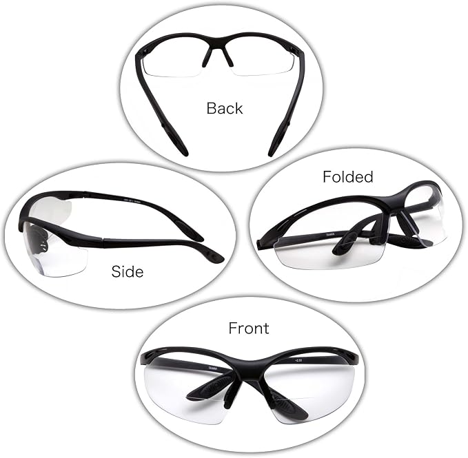 grinderPUNCH ANSI Z87 Bifocal Safety Reading Glasses Impact Resistant Magnifying Readers w/Diopter Bifocal Magnifying Glass