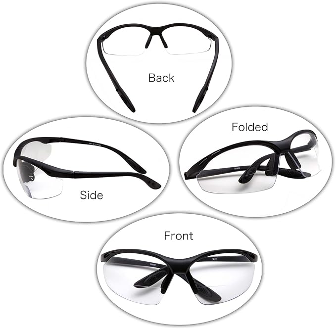 grinderPUNCH ANSI Z87 Bifocal Safety Reading Glasses Impact Resistant Magnifying Readers w/Diopter Bifocal Magnifying Glass