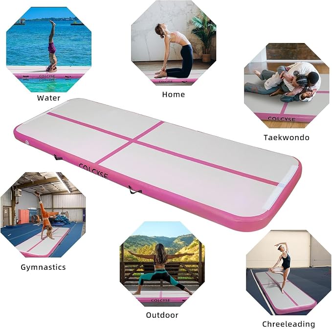Inflatable Gymnastics Tumbling Mat, 4/8 Inch Thick 10/13/16/20/23FT Training Mat with Electric Air Pump, Non-Slip Waterproof PVC for Home Gym Outdoor Cheerleading Yoga Taekwondo