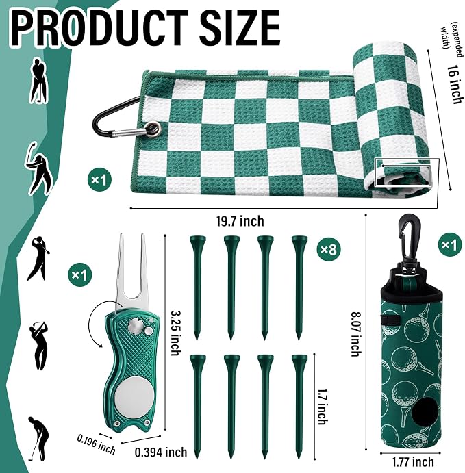 Liliful 12 Pcs Golf Accessories Kit, Include Golf Ball Bag with Hook Towel Tees Magnetic Ball Marker Divot Tool Cleaner Brush for Women Man Gifts