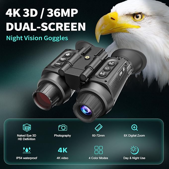 4K Digital Night Vision Goggles Binoculars with Photo and Video Recorder, 1314ft Long Distance, Nightvision Goggles for Camping Hiking with Head-Mount Kits for Helmet
