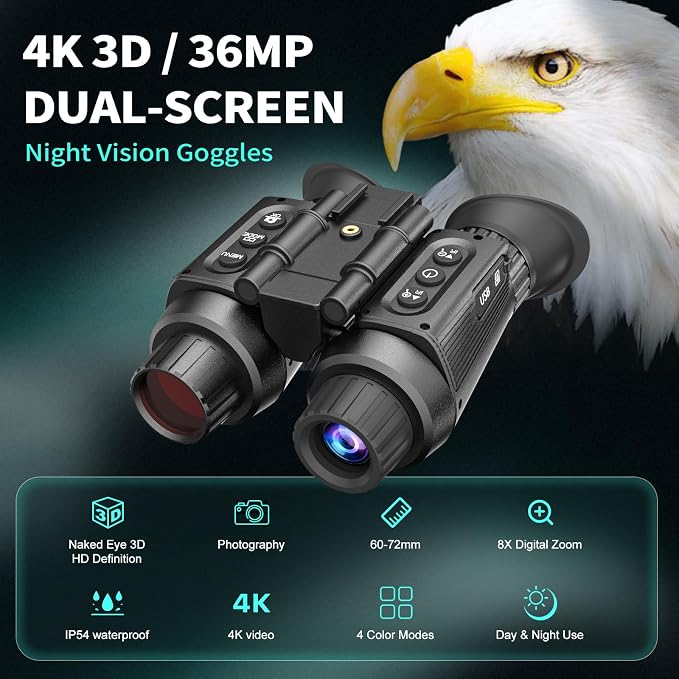 4K Digital Night Vision Goggles Binoculars with Photo and Video Recorder, 1314ft Long Distance, Nightvision Goggles for Camping Hiking with Head-Mount Kits for Helmet