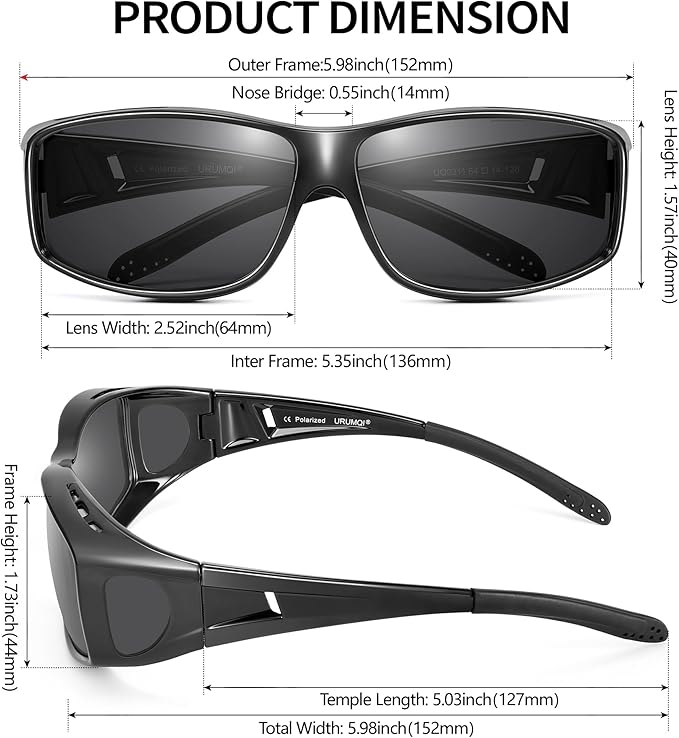 URUMQI Polarized Sunglasses Fit Over Glasses for Men Women, Wraparound Sun Glasses UV400 Protection for Driving Fishing