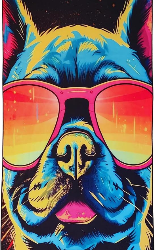 Microfiber Happy French Bulldog in Sunglasses Colorful Beach Towel for Women, Girls, Kids, Men, Plush Beach Towel, Quick Dry Pool Towel Super Soft, Oversized 31x62 Inches