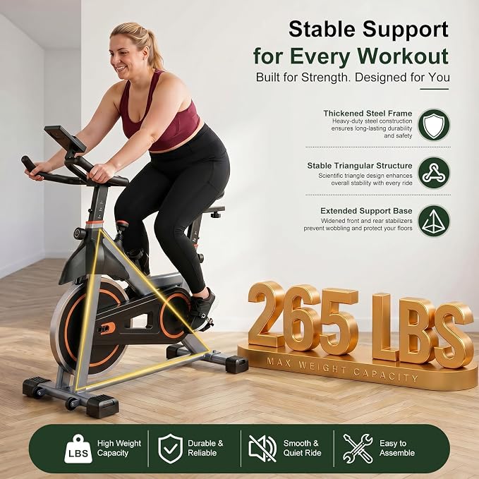 Exercise Bike with APP, Stationary Bike for Home, Workout Bike for Adults & Seniors, Indoor Cycling Bike with Adjustable Resistance, Low Noise, Easy Assembly, 265LB Weight Capacity