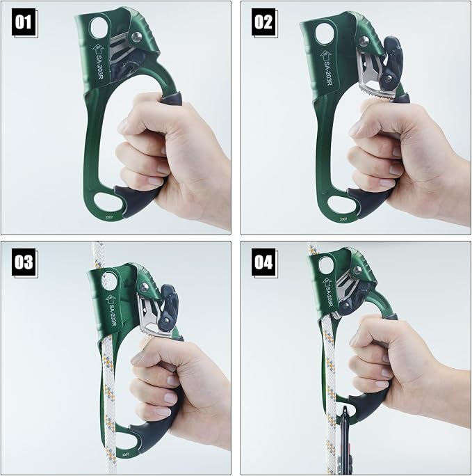 UIAA & CE Certified Climbing Rappelling Equip Hand Ascender Left Right Hand for 8-13mm Rope 4kN