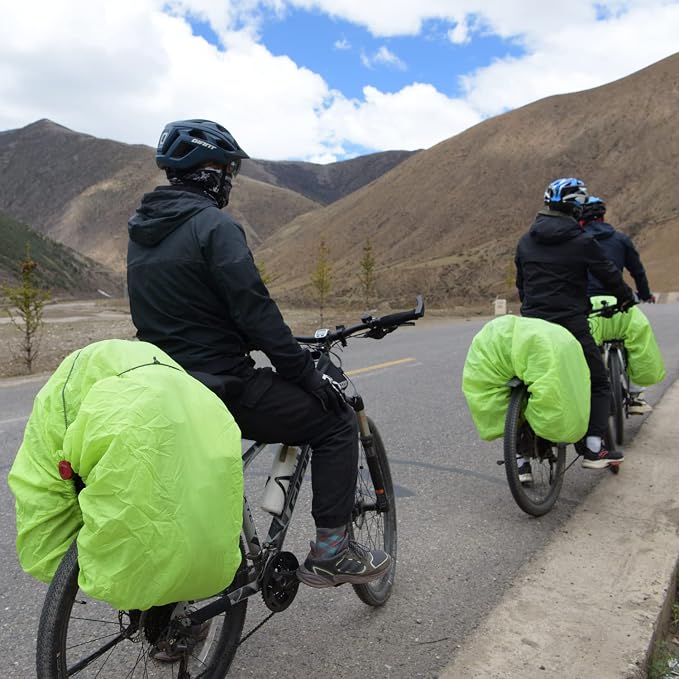 100L Bike Pannier Rain Cover with Reflective Trim Bicycle Commuting Bag Rain Cover Green