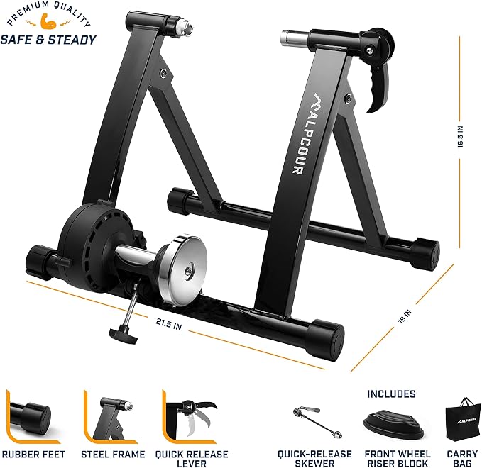 Alpcour Magnetic Bike Trainer Stand for Indoor Riding – with Multipurpose Bike Trainer Mat – 36”x78”