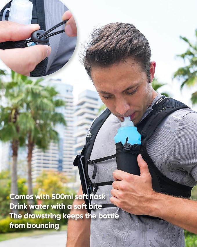 Zelvot Running Vest for Women Men, Adjustable Running Phone Holder Vest, USA Original Patent, Running Hydration Vest with 500ml Soft Flask, Reflective Running Backpack for Hiking Cycling