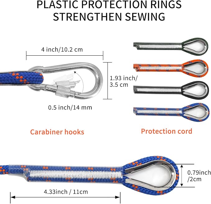 NewDoar 14KN Static Climbing Rope 8mm(5/16in) Accessory Cord Equipment 33FT(10M) 66FT(20M) 98FT(30M) 165FT(50M) Escape Rope with 2 Carabiners for Ice Climbing Equipment Fire Rescue Rope-Blue/10M