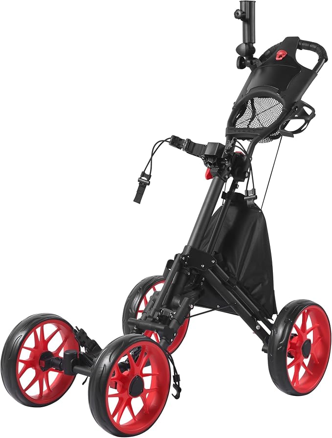 4 Wheel 360 Rotating Front Wheel Golf Push Cart Lightweight and Foldable Walking Golf Cart Umbrella Holder Included (4 Wheel)
