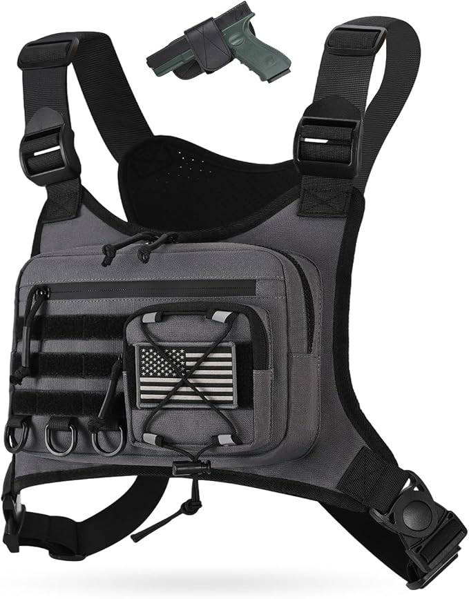 koculemi Outdoor Sports Chest Bag for Men, Chest Vest Holster Fits Most Pistols, EDC Travel Chest Pack for Running, Hiking
