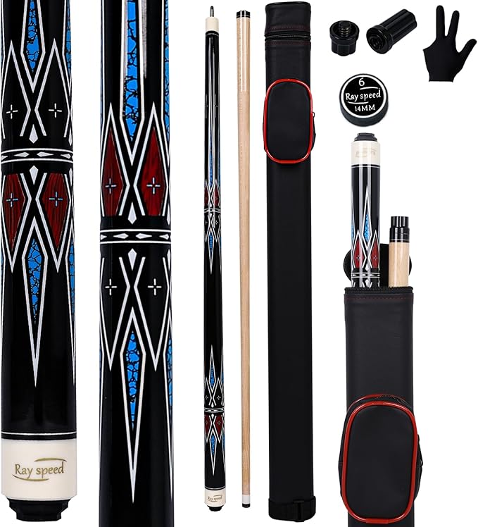 Pool Cue Stick with Hard Case Hardwood Canadian Maple Professional Billiard Pool Stick 58" 2-Pieces 19/20oz Pool Stick Set