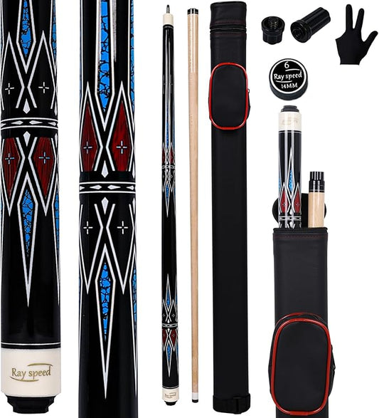 Pool Cue Stick with Hard Case Hardwood Canadian Maple Professional Billiard Pool Stick 58" 2-Pieces 19/20oz Pool Stick Set