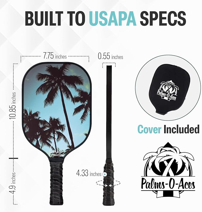 Palms-O-Aces Carbon Fiber Pickleball Paddle – USAPA Approved 16mm T700 Graphite Paddle with Textured Spin Surface | Lightweight Carbon Fiber Pickleball Paddles & Racket | Includes Paddle Cover