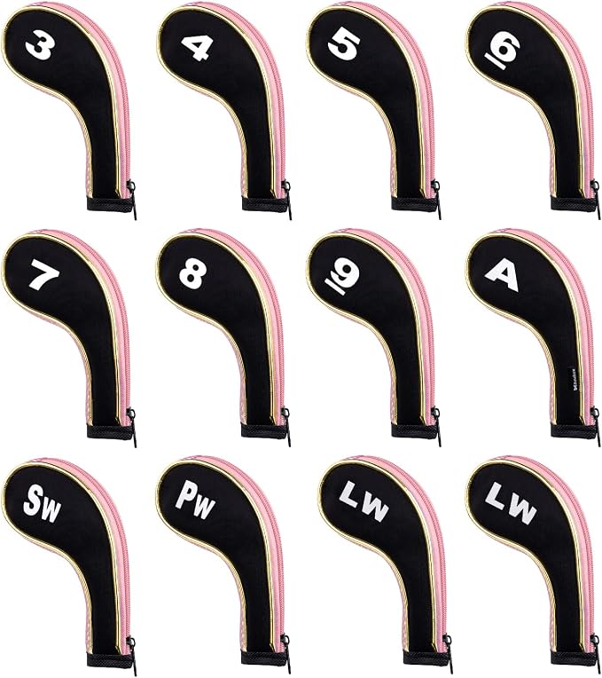 Andux Gold Golf Iron Club Head Covers No. on Both Sides Long Neck with Zipper 12pcs/Set