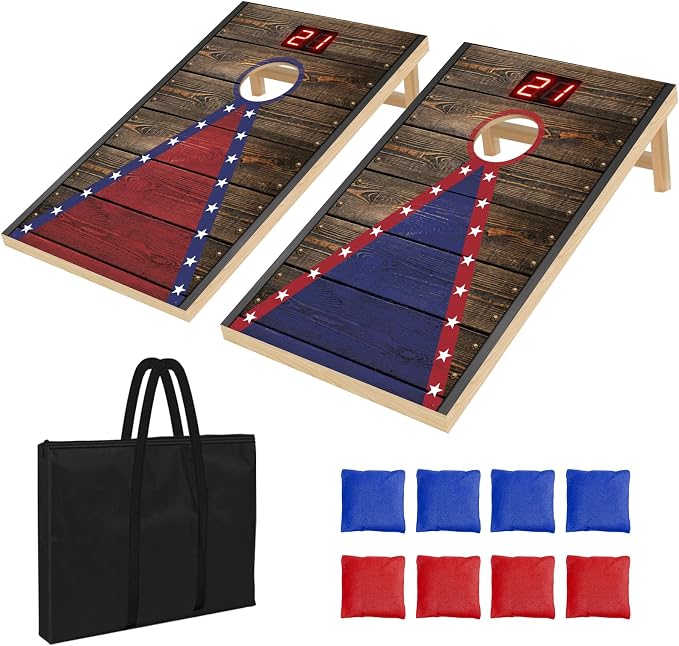 Electronic Cornhole Board Set (2x1ft) - Automatic Scoring Corn Hole Game for Adults & Kids - Infrared Sensing Wood Set with 8 Bags & Carry Case for Backyard, Party & Tailgates