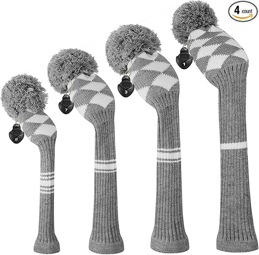 Scott Edward Knit Wood Golf Club Head Covers 4 Pieces Knitted Item Fit Over Well Driver Wood(460cc) Fairway Wood and Hybrid(UT)
