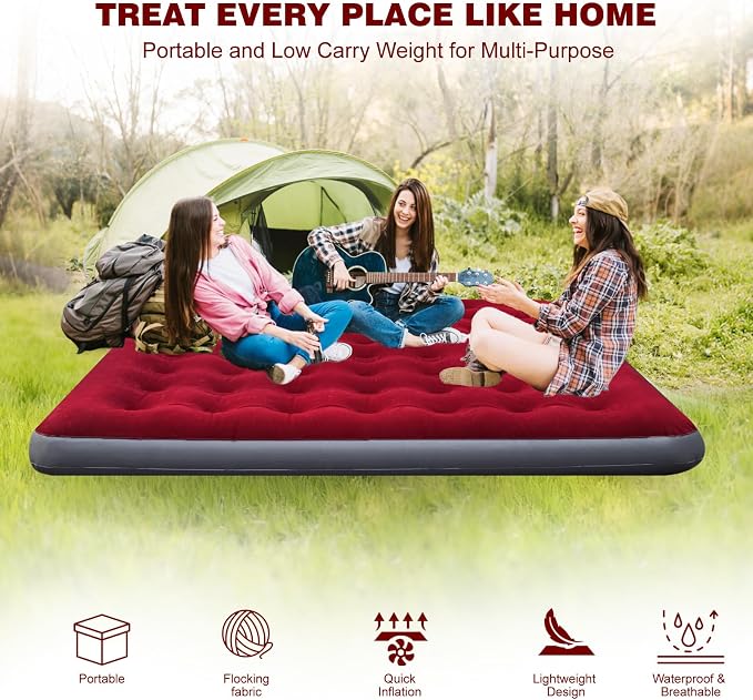 Onirii King Size Camping Air Mattress Bed with Air Pump | 80"x 72"Thickened Portable Blow Up Inflatable Air Mattress,Travel Sleeping Bed Pad for Camping Home Hiking