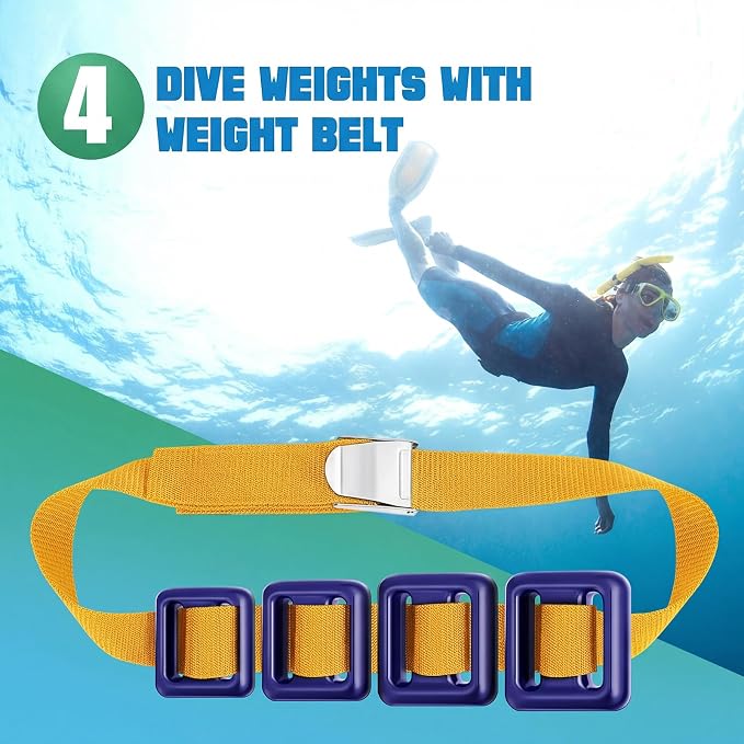 Tellegloww 4 Pcs Dive Weights Belt for Scuba Diving Coated Dive Weights Nylon Dives Belt with 1 Metal Quick Release Buckle for Free Diving Spear Fishing