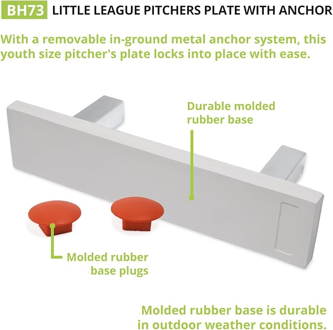 Champion Sports Anchor Style Pitcher’s Plate with Removable In-Ground Anchor – Baseball/Softball - All Weather Durability - Molded Rubber Base - Youth or Official Sizes