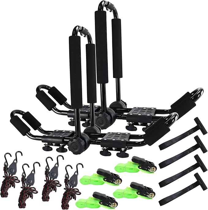 Folding Kayak Roof Rack J-Bar Adjustable | For Kayak/Canoe/SUP, Roof Mounting, SUV/Car/Truck Crossbars(23-krf-2)