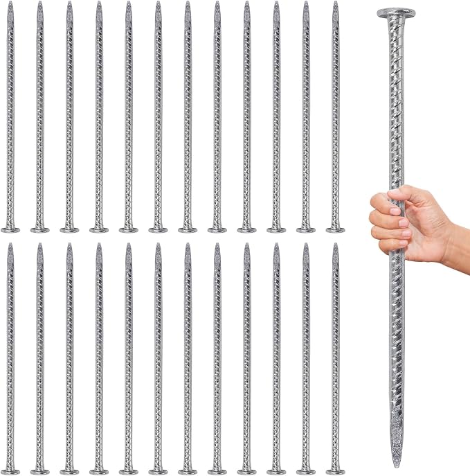 16 Inch Rebar Stakes, 1/2 Inch Diameter Galvanized Steel Ground Anchors, Heavy Duty Metal Spikes for Speed Bump, Wheel Stop, Parking Curb and Tent (24 Pack, Silver)