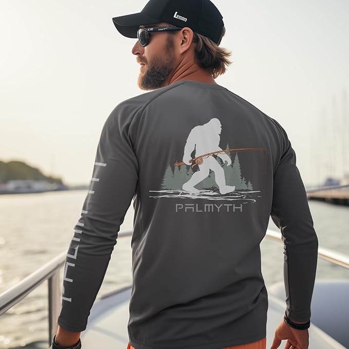 Palmyth Fishing Shirts for Men Long Sleeve UPF 50+ T Shirt Sun Protection | Quick Dry, Sun Protection, Myth-Cool Fabric, Fish Print, Moisture Wicking, Stretchy, Breathable, Fishing,Boating,Outdoor Wear