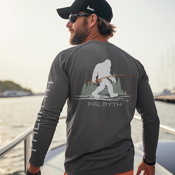 Palmyth Fishing Shirts for Men Long Sleeve UPF 50+ T Shirt Sun Protection | Quick Dry, Sun Protection, Myth-Cool Fabric, Fish Print, Moisture Wicking, Stretchy, Breathable, Fishing,Boating,Outdoor Wear