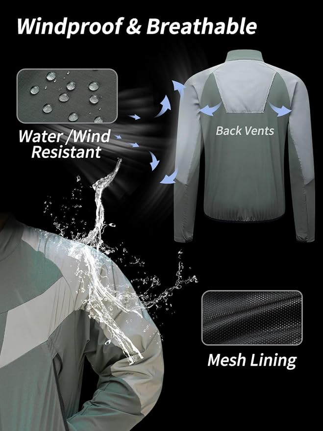 WOSAWE Men Reflective Jacket Night Glowing Bomber Jacket MTB Cycling Windbreaker Travel Sport Coat