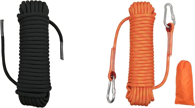 10mm Climbing Rope with Hook and 10mm Single Rope, Orange Black 65.6ft