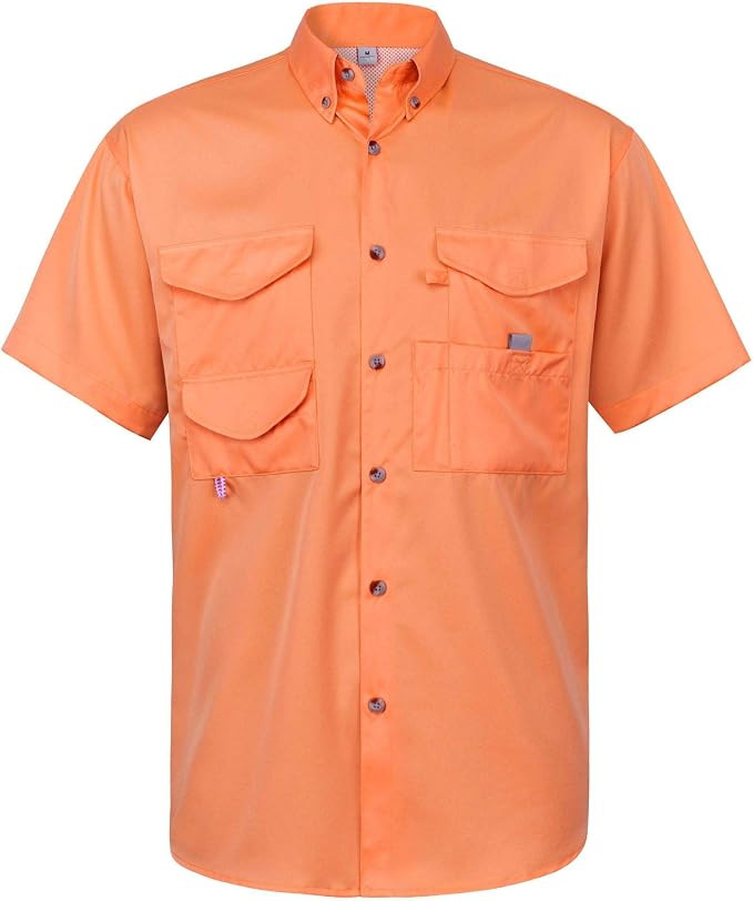 Alimens & Gentle Short Sleeve Fishing Shirt Wicking Fabric Sun Protection Casual Button Down Shirts