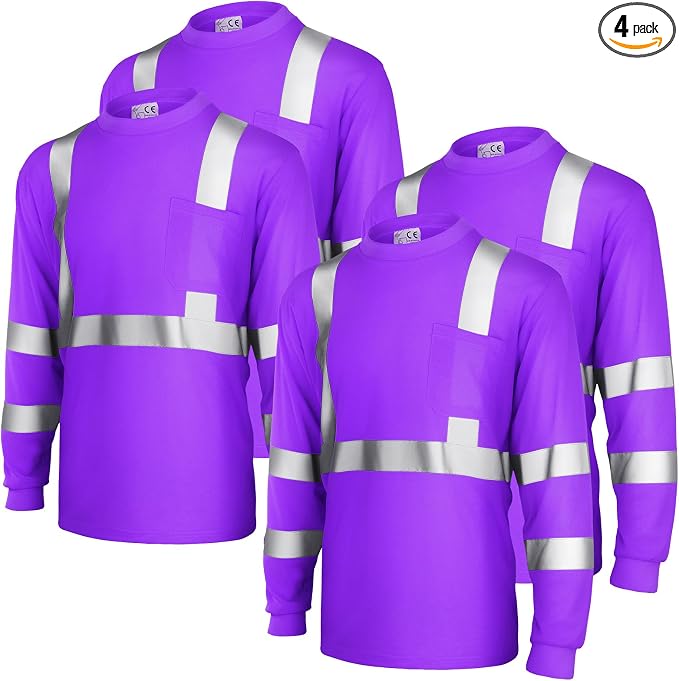Amylove 4 Pcs Women Long Sleeve Safety Shirt High Visibility Shirts Reflective Construction Work Shirts for Women(M,Purple)