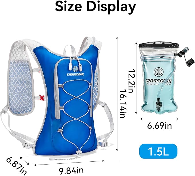Lightweight Hydration Backpack with 1.5L TPU Water Bladder, CROSSGEAR Running Hydration Vest, Ultralight Hiking Backpack for Women Men, Running Water Daypack for Cycling Hiking Marathon