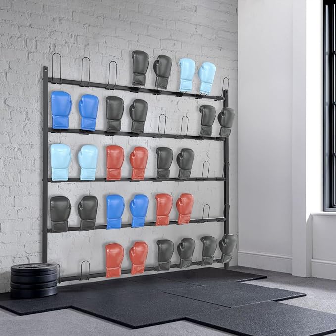 Boxing Glove Storage Showshelves Rack Wall Mount Dryer Holds 20 Pairs, Boxing Glove Storage Garage, Hang Up Boxing Gloves to Dry Out