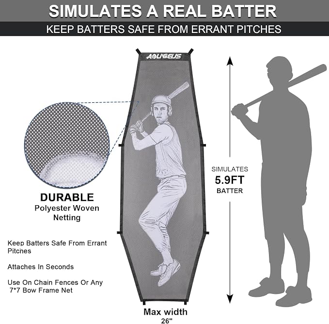 7'X7' Baseball Softball Practice Net,Pitching Net,Batting Net,with Large Ball Collection System,Baseball Pitching Kit - Batter Dummy,Bonus Strike Zone