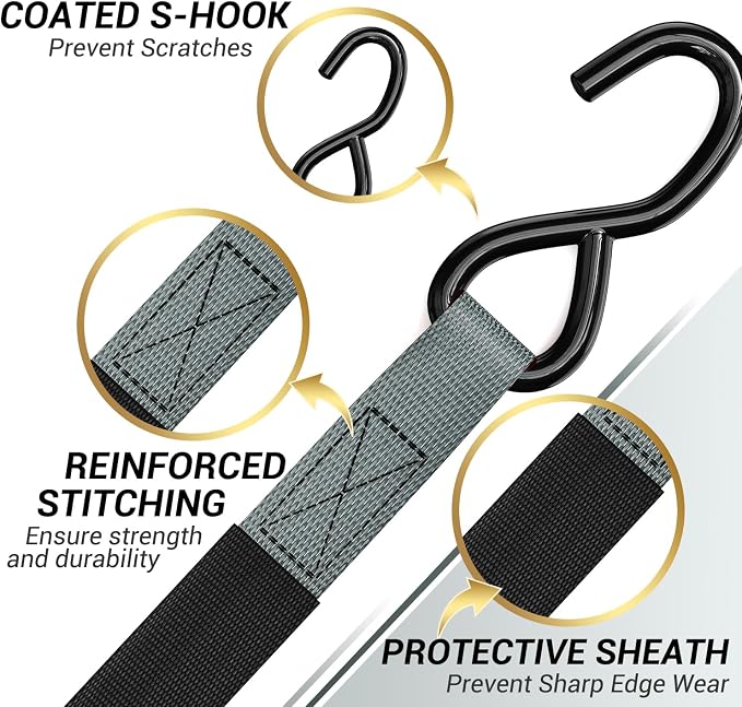 Ohuhu Ratchet Tie Down Strap 15 Ft - 500 lbs Load Cap with 1500 lbs Breaking Limit, Ratchet Tie Downs Logistic Cargo Straps for Moving Appliances, Motorcycle (Grey, 8-Pack)