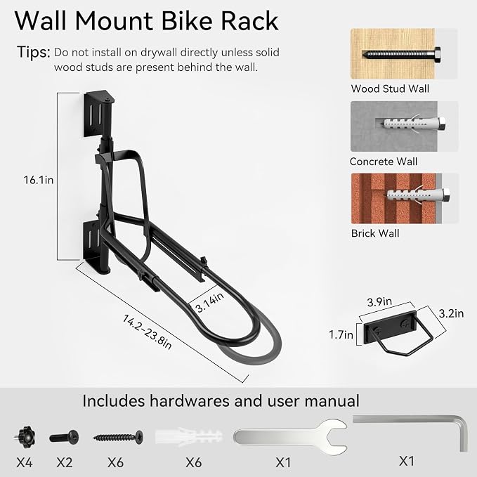 Housolution Swivel Bike Wall Mount, [1 Pack] No Lifting Bike Rack for Wheels Sizes up to 29'', Bike Hangers for Garage, Space-Saving Bike Rack Garage, Bike Hanger for Bikes with Max 3.14'' Tire Width