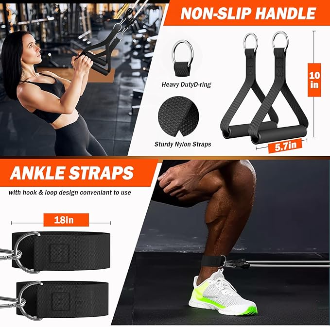 WHATAFIT Resistance Bands, Exercise Bands, Workout Bands with Handles, Door Anchor and Ankle Straps, 5 Resistance Levels Fitness Bands for Strength Training, Physical Therapy, and Home Gym Equipment