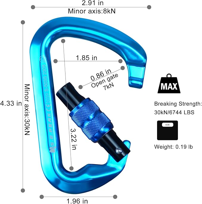 SEPEAK UIAA 30kN Locking Climbing Carabiner, Professional Heavy Duty Screwgate Clip for Outdoor Climbing, Mountaineering, Rappelling, Camping, Hiking, Swing,Large D Carabiner Hook/6744lb