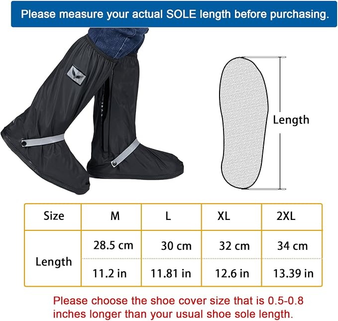 GARGOYLE BELLS Waterproof Rain Cover Boot Non-Slip Shoe Covers with Zipper and Reflector Heavy Duty Reusable Rain Boots for Men Women