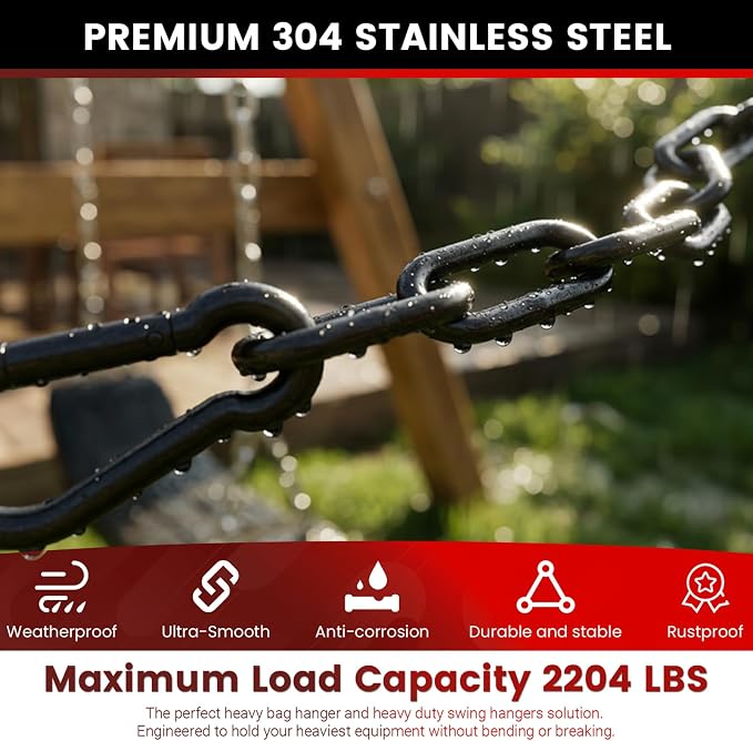 sprookber 1000LB Heavy Duty Hanging Swing Chain, 6mm Thick 304 Stainless Steel Hanging Chain with 4 Carabiners, 45" Hardware Kit for Hammock, Hanging Chair, Punching Bags, Tree, Indoor & Outdoor
